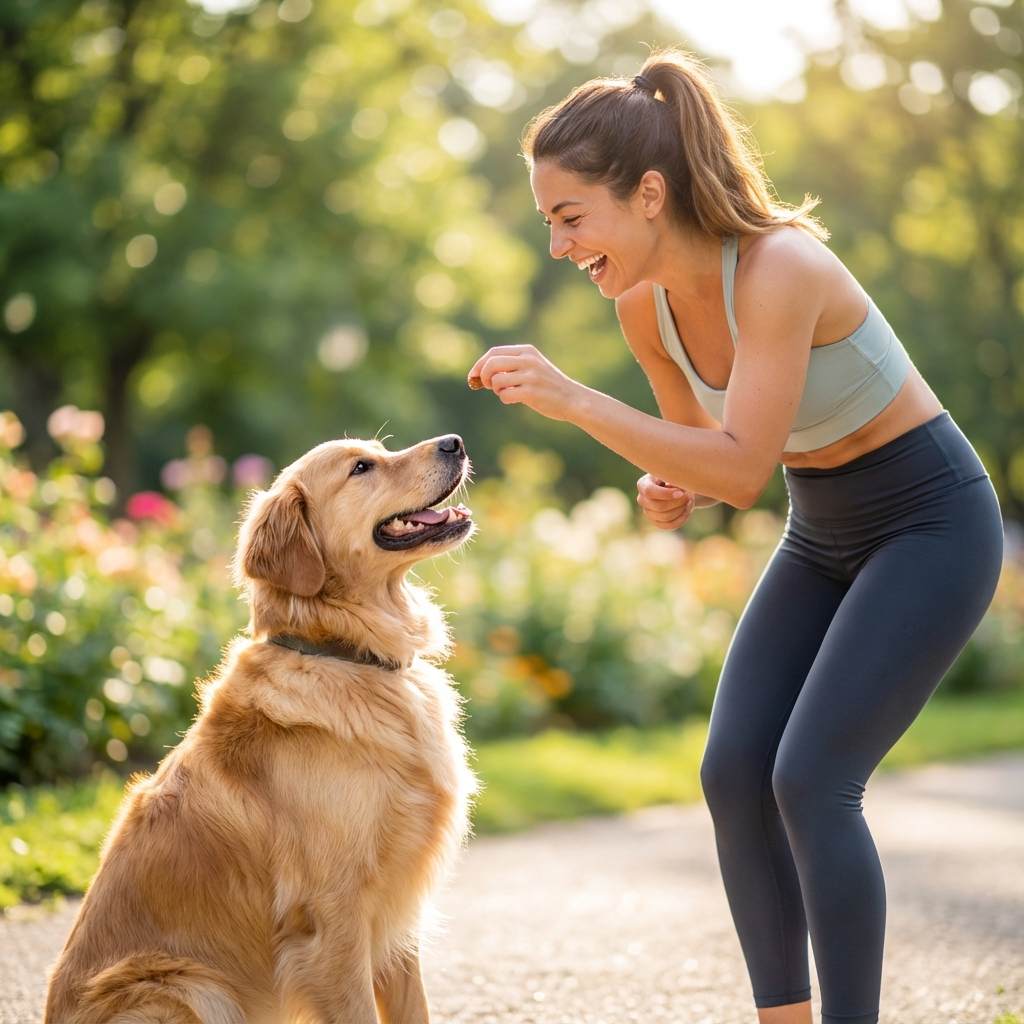Happy dog and owner