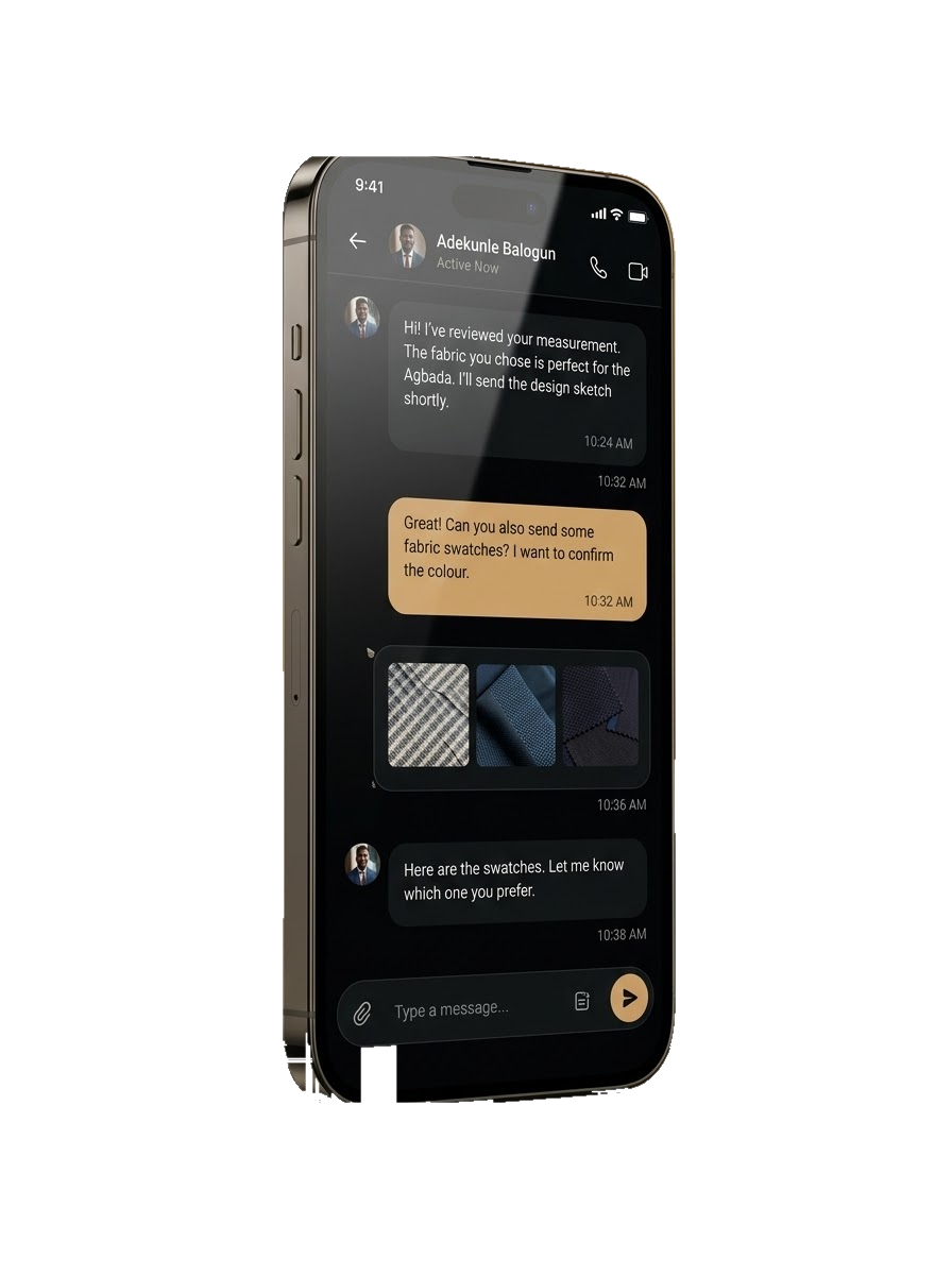 Client and Tailor Consultation Chat Mockup